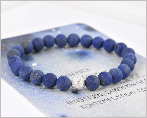 Lapislazuli Edelsteinarmband Matt 8 mm mit Stardustperle