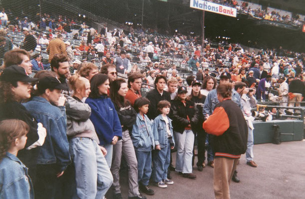 1997-1998, the cast singing the National Anthem, with Ryan and Jason.