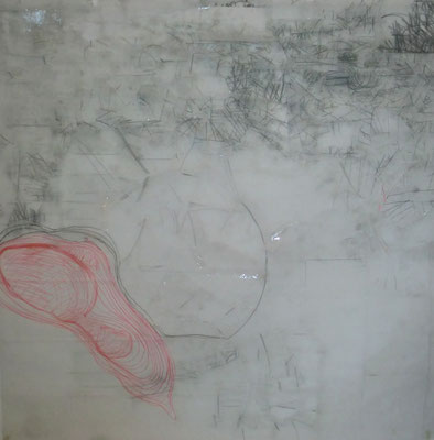 Paysage de calques n°1, 2010, calques, graphite, scotch, 100 x 100 cm