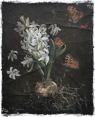 Jacinthe blanche, grandes tortues et coccinelles, acrylique / acrylic