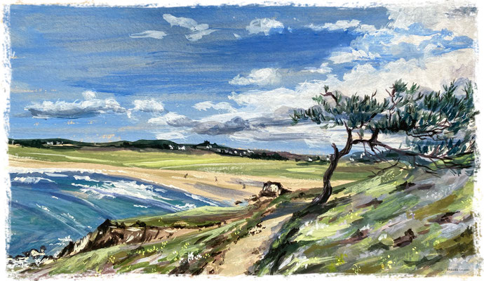 Sentier entre pointe de Dinan et Goulien, Crozon, gouache