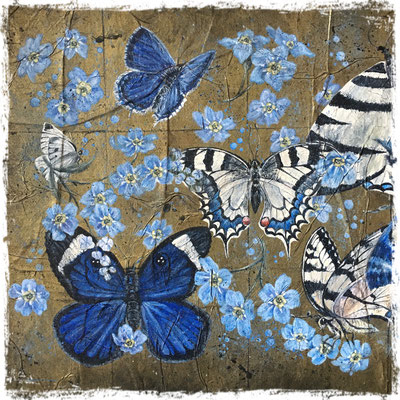 La collection bleue (détail), acrylique sur carrés de papier de soie / acrylic on silk paper squares