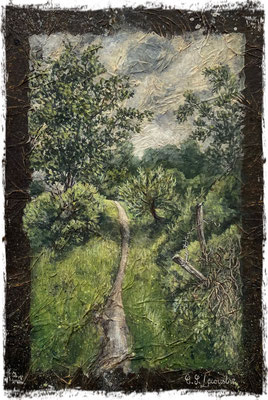 Chemin de campagne, Bailleval, acrylique vinylique