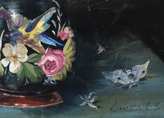 Jacinthe blanche et papillons de nuit / White hyacinth and moths (detail), gouache
