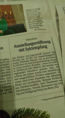 Zeitungsausschnitt über die Ausstellung im Kinder-und Jugendtreff Kombi