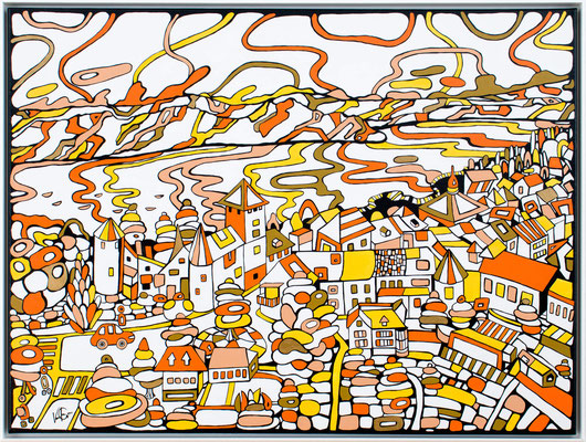 Hundertwasser und James Rizzi inspiriert, Die Fröhliche Landschaft der deutschen Malerin Veronika Spleiss