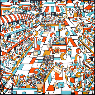 Veronika Spleiss "Market Life" 2021 60x100 cm Acrylic on canvas, Private Collection Germany