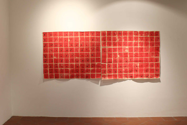 Jill Wäber, Schreiend, 2019, Monotypie auf Wenshu-Papier, 105 x 250 cm