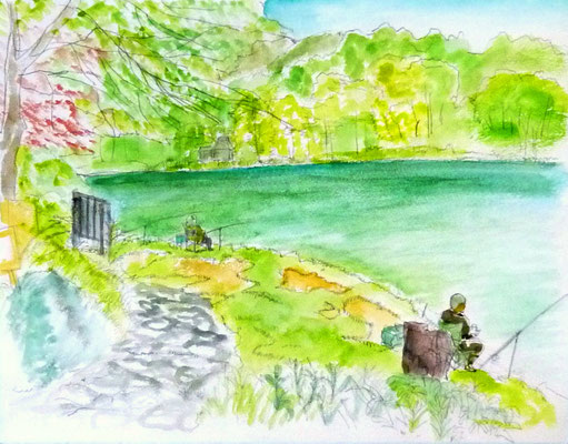 立岩湖の水彩画