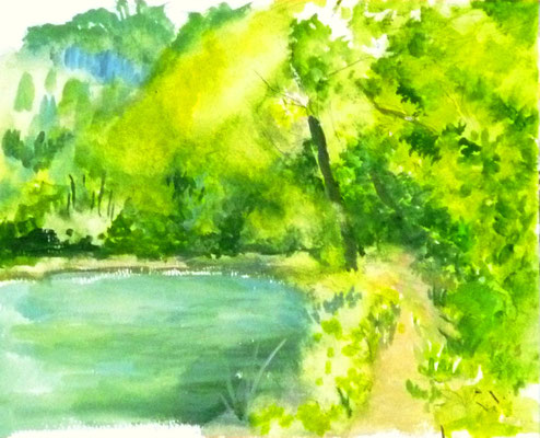立岩湖の水彩画