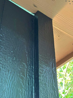 July 29, 2025. The first corner trim primed, painted, assembled and installed.