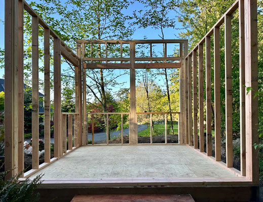 April 22, 2015. The third wall was assembled. Lisa helped me lift it into place.