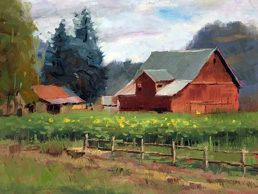 "Last Sunflowers" • Oil on board • 9" x 12" • $210