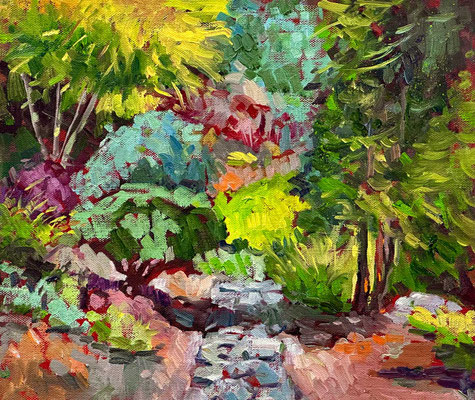 "In the Garden" • Oil on board • 12" x 16" • $375