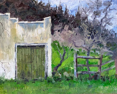 "Green Doors" • Oil on wood Panel • 11" x 14"