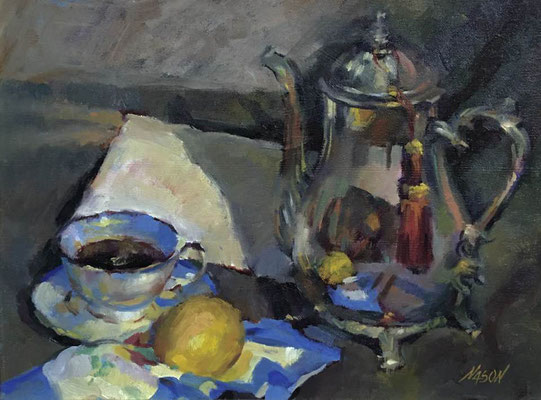 "Still Life with Tea and Lemon" • Oil on canvas • 12" x 16" • NFS