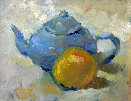 "Still Life with Blue Teapot and Lemon" • Oil on board • 8" x 10" • NFS