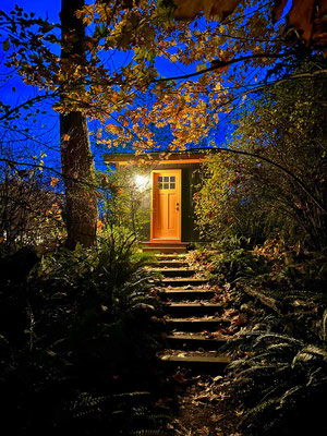 October 29, 2025. The studio entrance in early evening.