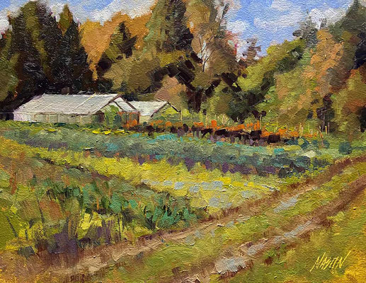 "Two Greenhouses" • Oil on board • 11" x 14"