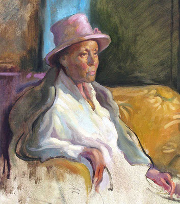"Study of a Seated Woman in Pink Hat" • Oil on canvas • 20" x 16" • NFS