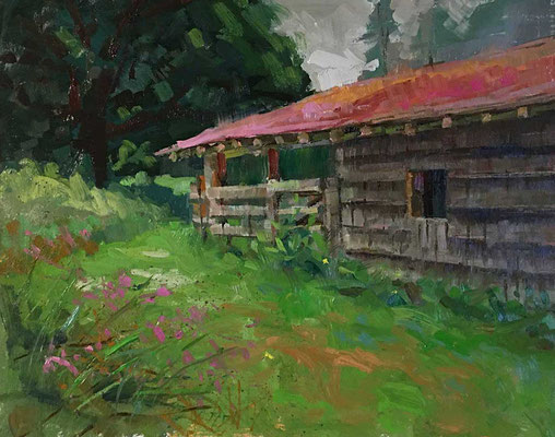 "Barn at Four Springs" • Oil on board • 11" x 14" • $300