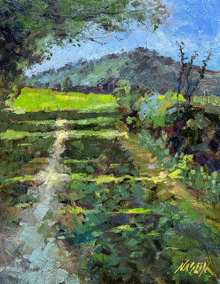 "Tree-lined Path" • Oil on wood panel • 11" x 14"
