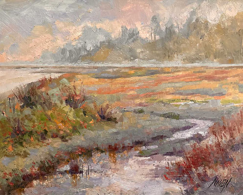 "Fire Smoke at English Boom" • Oil on board • 11" x 14" • $300