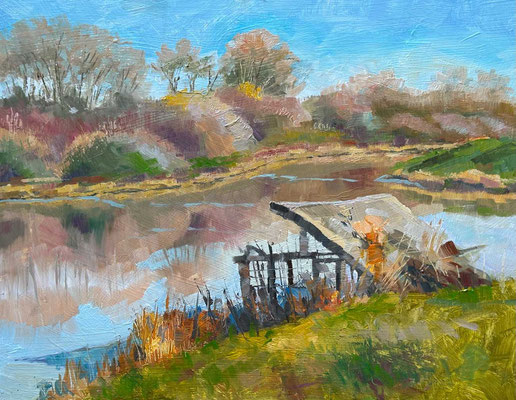 "Duck Blind" • Oil on board • 14" x 11" • $300