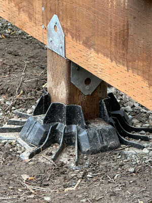 March 26, 2025. I used eight "Tuffblocks" as footers, two on each side. Mounted on 3" of base rock, each one is rated at being able to support over 1,700 pounds.