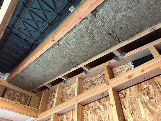 September 6, 2025. Installing Rockwool insulation to ceiling.