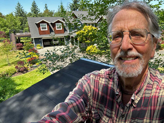 June 15, 2025. A metal drip edge was nailed to the perimeter, coated with tar adhesive (a messy job!), then a GAF Liberty Cap Layer was added as the final roofing.