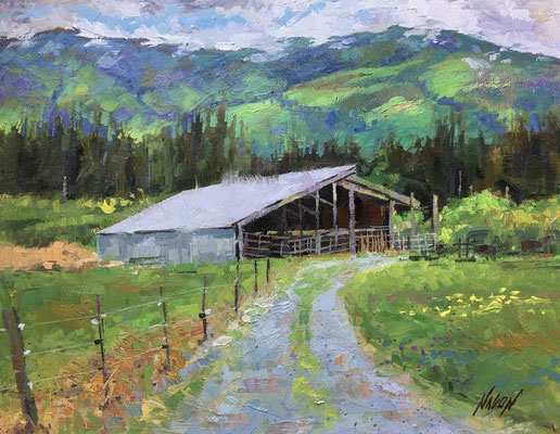 "Beneath Blue Mountains" • Oil on board • 11" x 14" • $300