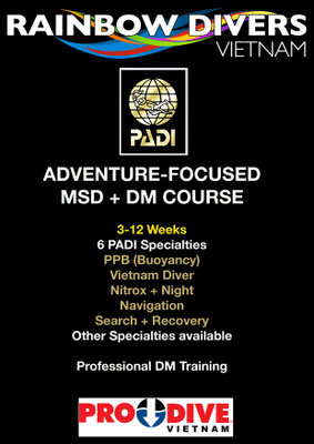 Rainbow Divers Vietnam PADI Scuba Dive Center | PADI Master Suba Diver and Divemaster Courses Adventure Focused Nha Trang Vietnam Banner