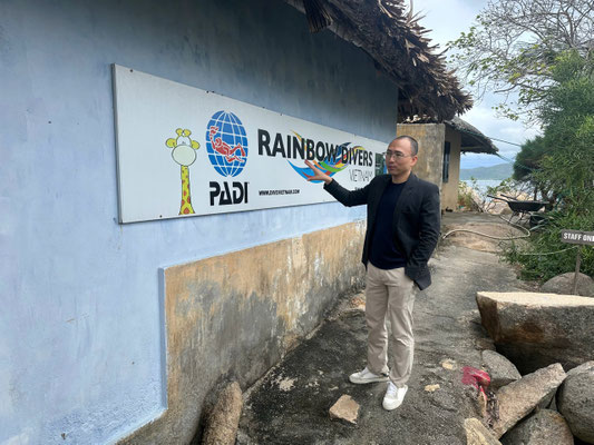 New Rainbow Divers PADI Dive Center Sign with the resort owner