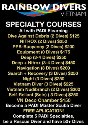 Rainbow Divers Vietnam PADI Dive Center | PADI Specialty Course Listing Vietnam