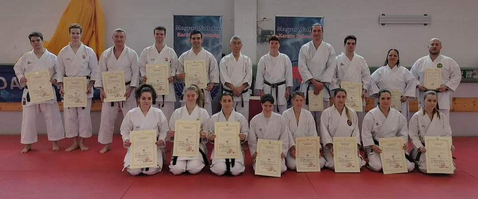 JKF Wado-Kai Course 28., 29.01.2023 in Budapest. Handing out of the JKF Wado-Kai Dan certificates of the examination of 01.2022 in Budapest 