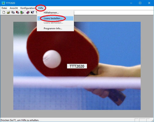 Starten Sie das Programm TTT2020 und rufen Sie im Hilfe-Menü den Befehl "Lizenz bestellen" auf.