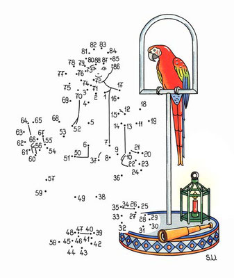 Malen nach Zahlen, Pirat mit Papagei, Bilderrätsel, Punkte verbinden