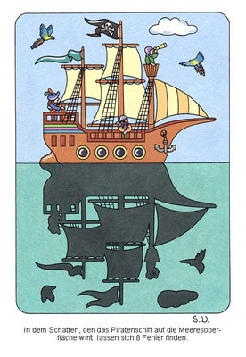 Fehlersuchbild, Piratenschiff mit Schatten, Bilderrätsel