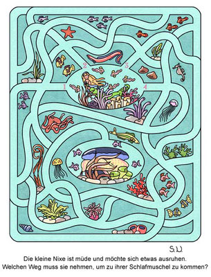 Labyrinth mit einer Nixe im Meer, Bilderrätsel