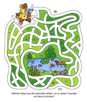 Labyrinth mit Bär und Badesee, Bilderrätsel