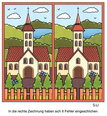Fehlersuchbild mit einer Kirche, Bilderrätsel