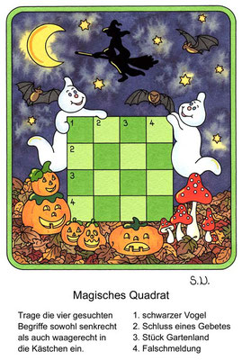 Magisches Quadrat, Gespenster mit Kürbissen, Halloween, Bilderrätsel