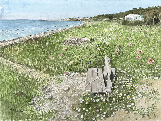 Mats Müller, Bänk på Kulla, 48x36cm