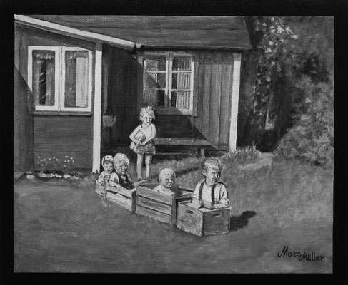 MatsMüller, Barn 2, 30x25cm med bakgrundsplatta 