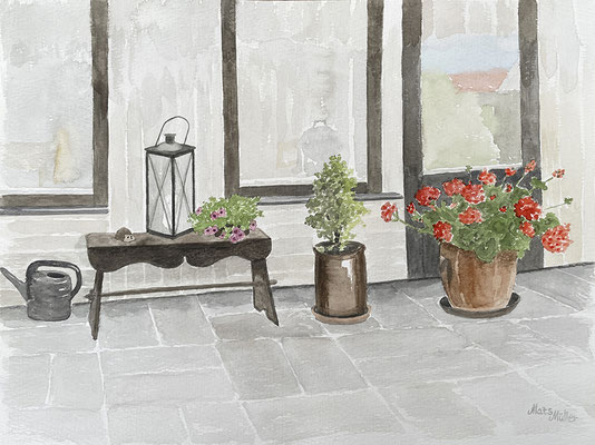 Mats Müller, På uteplatsen, 42x30cm