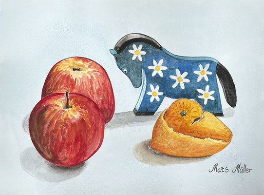 Mats Müller, Äpplen o häst, 40x30cm
