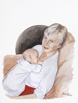 Mats Müller, Eva med Jonas-2, 32x24cm