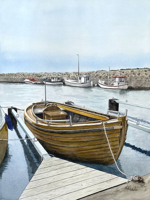 Mats Müller, Båt i Lerbergets hamn, 47x35cm