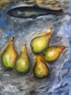 Birnen und Fisch / Acryl 40 x 30cm 